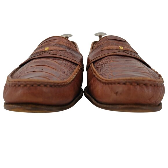 Vintage Bally Italy Exotic Ostrich Leg Leather Brown Loafers Mens 12 Dress Shoes - Picture 10 of 11